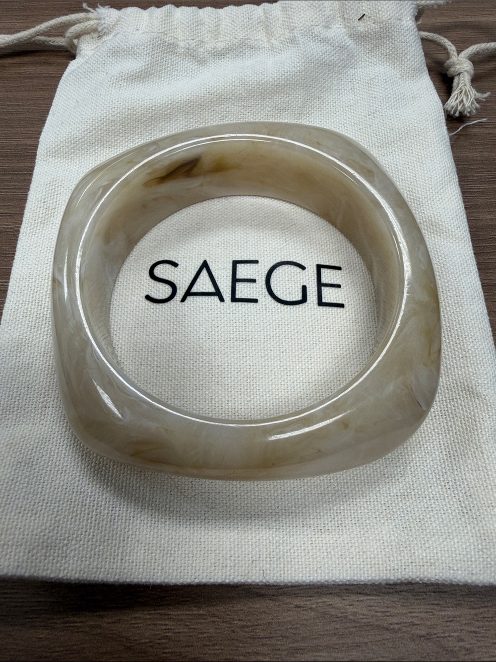 Beige Marble Resin Square Bangle Bracelet